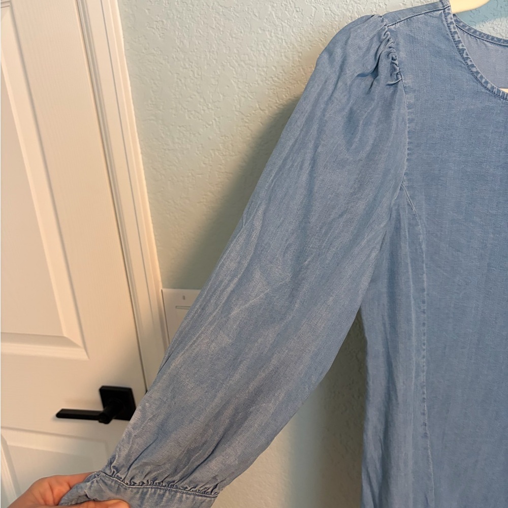 Zara Denim Puff Sleeve Mini Dress Light Wash Size XS - Picture 3 of 5